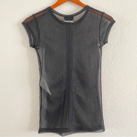 TOM FORD Rib Transparent Jersey Fitted T-Shirt - Picture 9 of 15